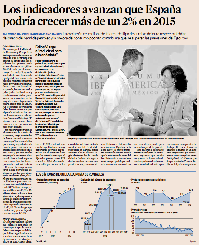 Los indicadores avanzan que España podría crecer más de un 2% en 2015