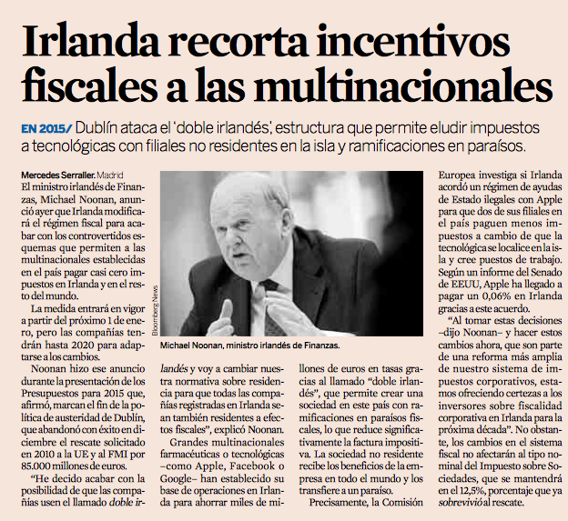 Irlanda recorta incentivos fiscales a las multinacionales