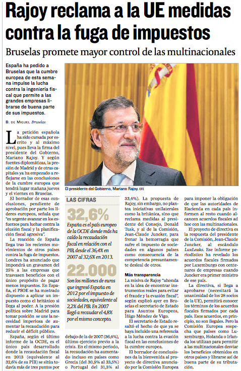 Rajoy reclama a la UE medidas contra la fuga de impuestos
