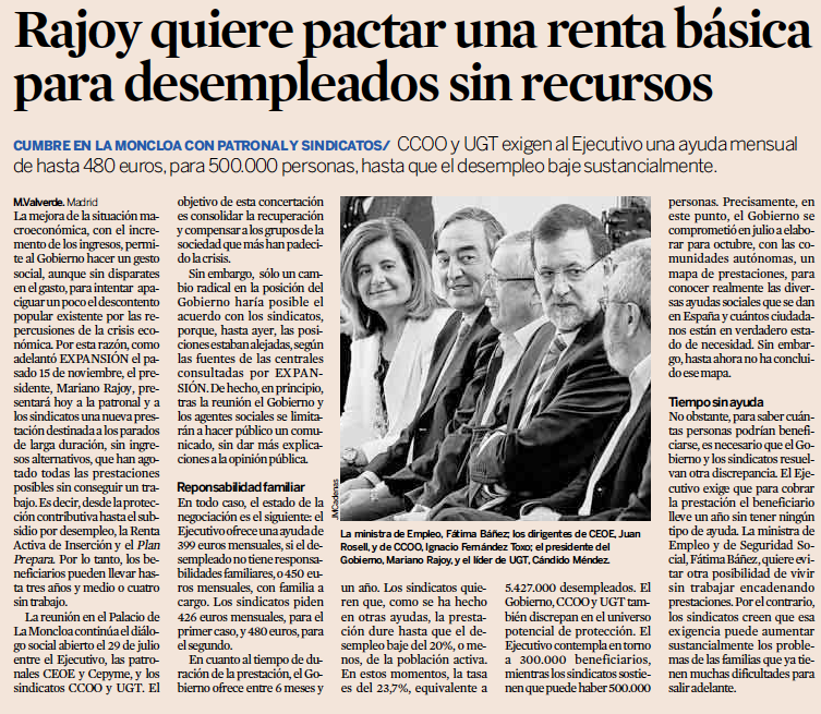 Rajoy quiere pactar una renta básica para desempleados sin recursos