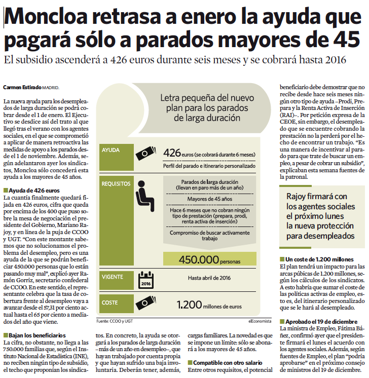 El subsidio sólo contempla a parados mayores de 45 añosEl subsidio sólo contempla a parados mayores de 45 años