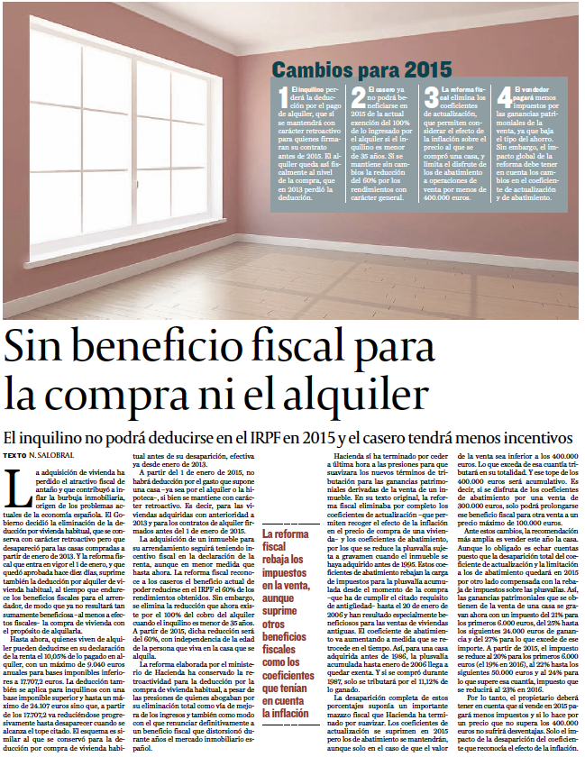 La vivienda se queda sin beneficios fiscales en compra y en alquiler